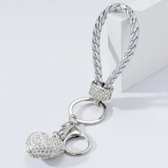 Handbags - Creative Crystal Studded Heart Luxury Pendant Bag Keychain Silver…